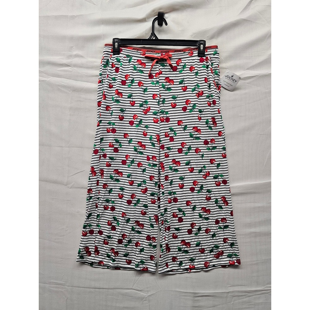 Jockey Womens Cropped Wide Leg Pajama Pants Cherry Stripe Modal Size Large